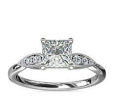 Pear-Shaped Diamond Detail Engagement Ring in 14k White Gold